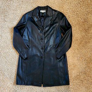 Modern Essentials Black Lambskin Leather Button Front Mid Length Coat Jacket XL